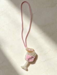 1pc Party Style Bag Charm, Handmade Rhinestone Beaded Pendant With Champagne, Cocktail Glass And Coffee Cup Design - Pink - View 6