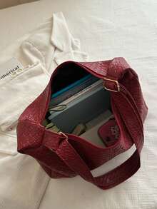New Large Tote Bag For Women, Fashionable Design Shoulder Bag With Premium Texture - Red - View 4