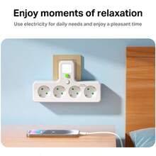 Convertidor de 1 a 4 con interruptor, luz nocturna multifuncional, regleta de enchufes de varios orificios, toma de corriente doméstica con enchufe EU, 4 tomas - Ver 9
