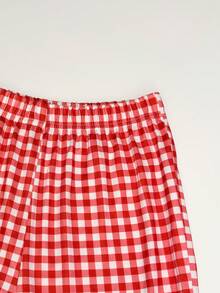 Spring And Autumn Girls' Sweet White Pit Bar Bow Printed Long Sleeve+Red And White Grid Straight Leg Pants Sleepwear Two Pieces Set,Girls' Home Clothes - Red - View 7
