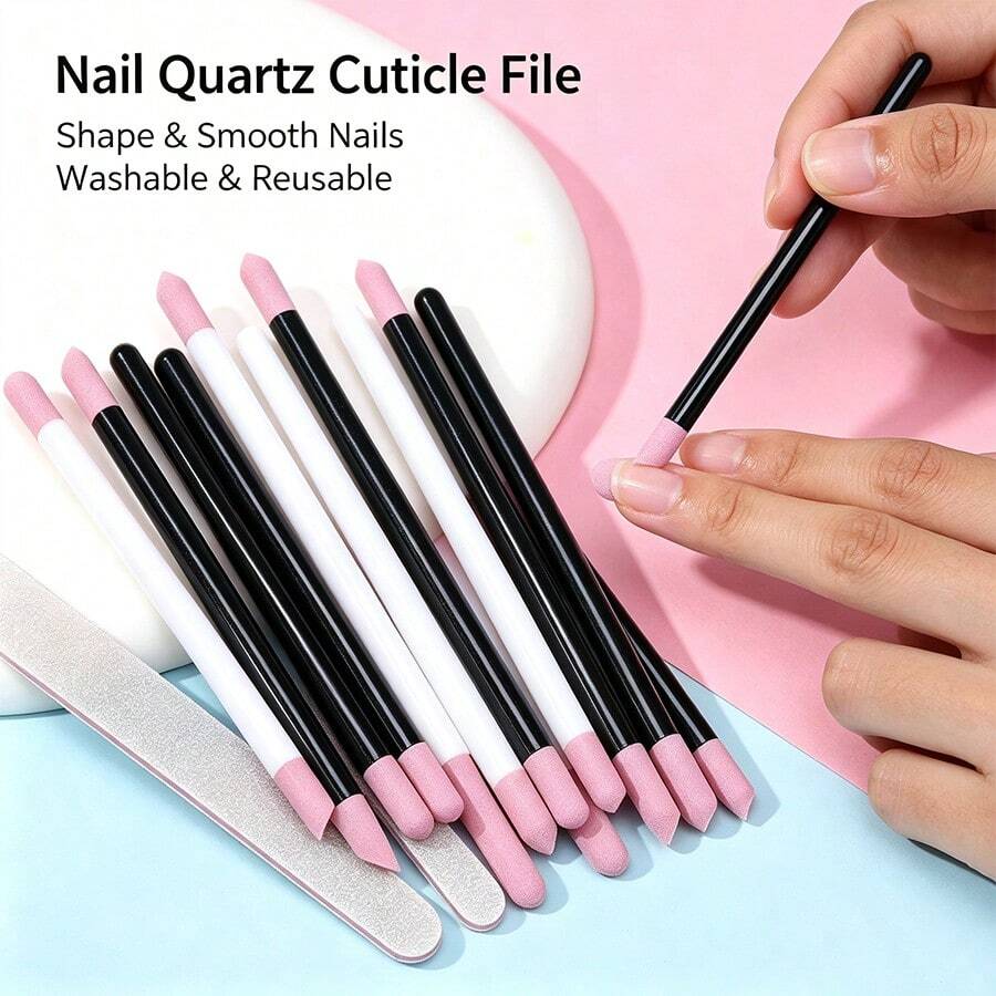 Quartz Nail Cuticle Remover Pen, Reusable Washable Nail File Stick, Manicure Pedicure Dead Skin Trimming Tool, Professional Nail Surface Edge Polishing Stick For Salon & Home Nail Art