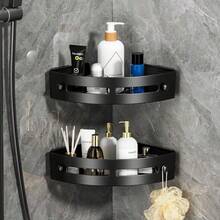 No-Drill Triangle Corner Shower Caddy, Waterproof & Rust-Proof Wall-Mounted Bathroom Storage Rack With Hooks, Adhesive Triangle Shower Tray, Suitable For Bathroom, Toilet, Dorm, Apartment, Back To School - Large - View 6