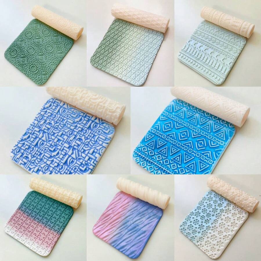 Geometric Embossed Rolling Pins, Wave, Snowflake Embossed Rolling Tools, Suitable For DIY Earrings And Handmade Crafts - Texture Roller - View 1