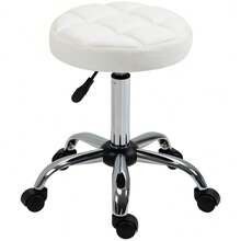 Height-Adjustable Swivel Office Stool, For Office And Living Room, White Faux Leather Ø35.5 X 51-67 Cm - White - View 8