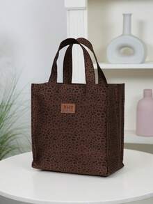 DLIU 1 buah, Produk Baru, Kain Tebal, Tas Tangan, Tas Bekal, Tas Bento, Tas Persegi, Tas Penyimpanan Kotak Bekal, Tas Perjalanan Kerja, Tas Belanja, Cocok Untuk Perjalanan Kerja, Bekal Sekolah, Piknik Portabel, Penggunaan Sehari-hari. - Coklat - View 2