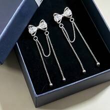 1 Pair Ethereal Tassel Bow Stud Earrings, Chinese Style Niche Design, Unique Elegant Long Earrings For Women - Silver - View 5