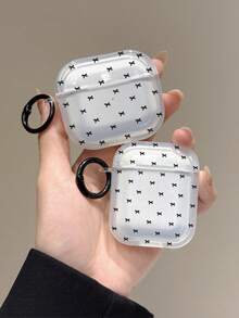 Casing Earphone Transparan Motif Pita Hitam Lucu untuk AirPods 1 2 3 Pro 2, Pelindung TPU Lembut Transparan dengan Gantungan Kunci Hitam, Casing Headset Motif Pita Manis - MultiWarna - View 3