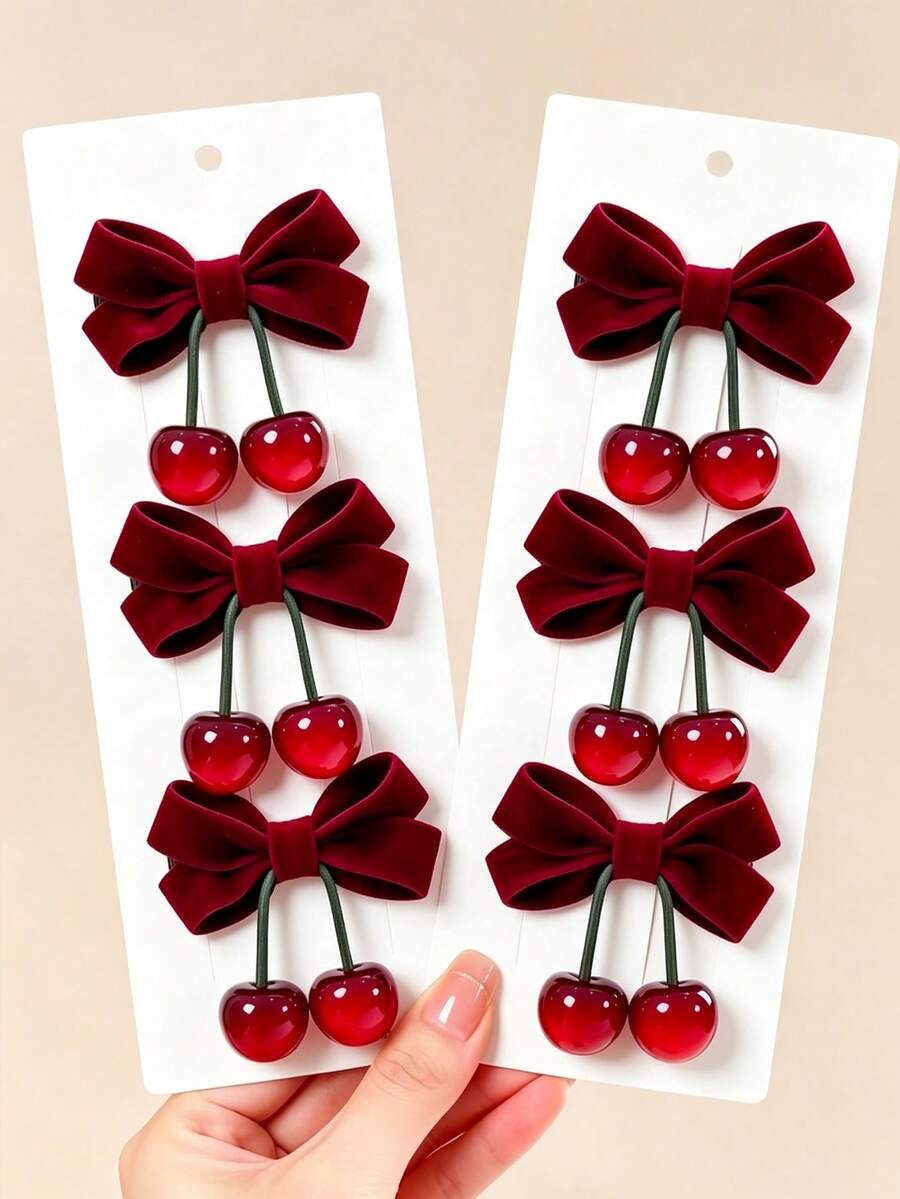 2pcs Bow Cherry Hair Clips Suitable For Girls To Wear - Multicolor - View 1