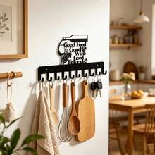 Good Food Good Wine English Iron Wall Decor Hook, Home Kitchen Utensil Apron Storage Rack, Restaurant Wall Multi-Function Hanging Rack, American Restaurant Wall Decor Key Coat Hook, Holiday, Home Decor, Perfect Gift - View 2