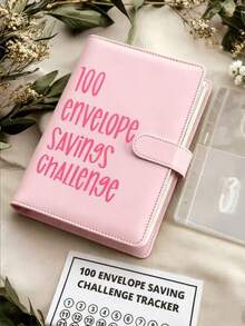 100 Cash Envelopes Savings Challenge Binder Budget Book, Simple And Fun Dollar Savings Method, Storage Organizer Box, Money Box, Suitable For Back To School, Birthday, Graduation, Home Decor, Party Supplies, Halloween Gifts - Pink - View 1