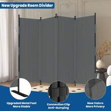 Room Divider 4 Panel Folding Privacy Screen, Portable Small Room Dividers Partition 88" Wall Dividers For Room Separation Upgrated Seamless Accordion Room Divider (Grey, Type A) - Grey - View 4