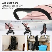 Lightweight Baby Stroller, FoldableStroller, Extended Sun Canopy ,Adjustable Backrest, Breathable Mesh, Easy To Carry, Suitable For Travel - Pink - View 10