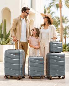 Trolley rigido in polipropilene 14" 20" 24" 28" con serratura TSA e ruote girevoli, valigia singola, set 3/4 pezzi disponibile, bagaglio viaggio vacanze, lavoro e gite familiari - Grigio - Visualizzare 8