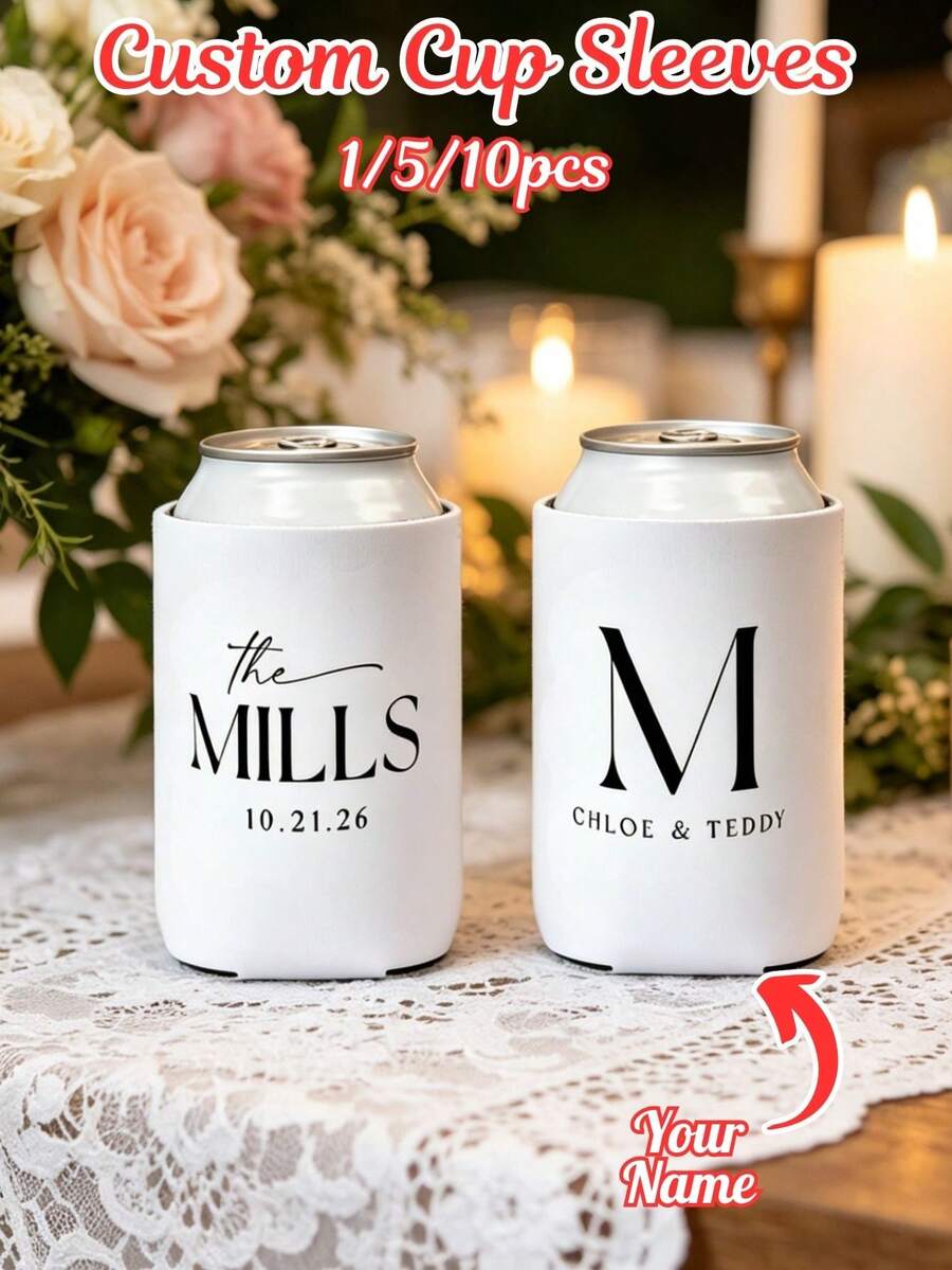 Custom Beverage Insulation Sleeve,Personalized Wedding Can Coolers, Custom Double-Sided Jar Sleeve With Text,8 Colors,Wedding Toast,Wedding Party,Commemorative Gift For Couples & Party Guests, Bulk Custom Insulation Can Sleeves For Weddings - Multicolor - View 1
