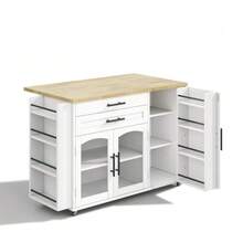 Mobile Kitchen Island With Foldable Worktop, Kitchen Trolley, 5 Wheels, Multiple Storage Options, Spice Rack, Cutlery Drawer, 120 X 45 (70) X 90 Cm - 白色 - 查看 8