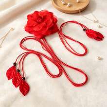 1Pc Boho Chiffon Floral Knotted Waist Sash, Versatile Wax Rope Tassel Tie Belt, Adjustable Summer Beach Wedding Dress Decor For Women - Floral Waist Tie - View 15