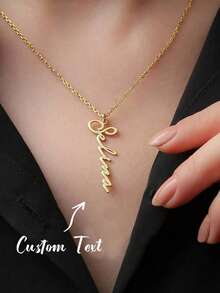 Women's Customized Name Necklace, Personalized Vertical Letter Pendant, Stainless Steel Jewelry Gift, Gold Chain Necklace - Golden Yellow-2 - View 2