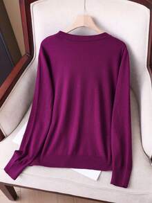 BYGOUBY Women's Thin Long Sleeve Knit Pullover Sweater, Soft Comfortable Casual Top, Spring/Autumn - Purple - View 10