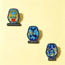 3件組 大腦功能影像琺瑯別針 時尚裝飾徽章 領口包包飾品 禮物 - 彩色 - 查看 5