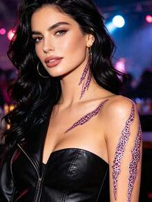 Temporary Tattoo Stickers, 2 Sheets Pink Glitter Leopard Print Butterfly Star Claw Mark Tattoos, Y2K Sparkly Cheek Neck Chest Tattoo, Sweatproof, Wild Coquette Aesthetic For Club Night, EDM Rave & Festival Party Makeup, Rave Accessories - Pink - View 4