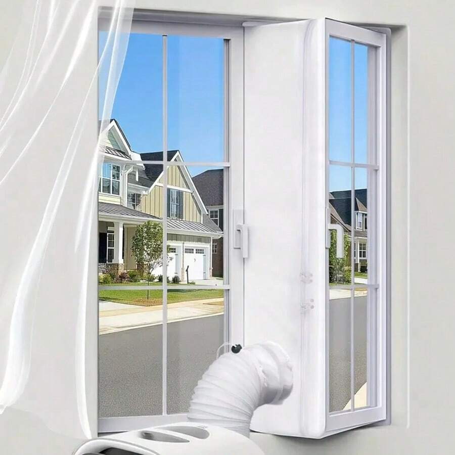 1pc Window Sealing Cloth (With Adjustable Tube Sleeve And Cable Ties), Multiple Sizes Available, Portable Air Conditioner And Dryer Window Sealing Kit, Universal Window Sealing Strip, Suitable For Various Portable Air Conditioning Devices - White - View 1