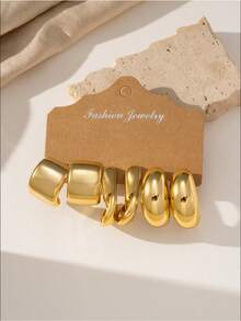 6/18pcs Gold Fashion Vintage Multi-Style Geometric Element Women's Earrings Set, Exaggerated Elegant Earrings, Suitable For Daily, Holiday, All Seasons Wear - Gold - View 8