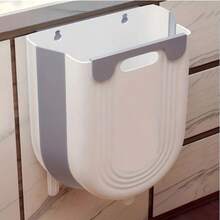 Foldable Wall-Mounted Kitchen Trash Can, No-Drill Hanging Waste Basket, Minimalist Space-Saving Compost Bin For Kitchen Cabinet, Sink, Bathroom, Multiple Colors Available: Gray, Pink, Blue (Slight Color Difference Is Normal) - Multicolor - View 2