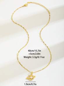 1pc Exquisite Sweet Cubic Zirconia Decor Star & Planet Pendant Necklace For Girls Children's Day & Birthday Gift For Everyday Versatile Jewelry - Gold - View 5