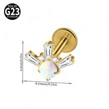 1PC Titanium Alloy CZ&Synthetic Opal Cross Cluster Flower Lip Labret Stud Flat Back Internal Threaded Piercing Ear Cartilage Tragus Rook Lobe Earring - As Shown - View 15
