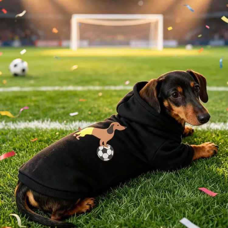 World Cup Dachshund Hoodie, Pet World Cup Theme Hoodie, Football Print Small Dog Sporty Style Dog Top, Small Dog Sporty Style Clothing - Black - View 5