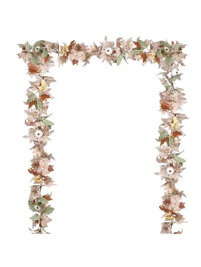 1pc-Artificial Autumn Maple Leaf Wreath, Neutral Tone Autumn Leaf Wreath, Thanksgiving Halloween Fireplace Wreath, Indoor Outdoor Autumn Decor Wreath, Autumn Decoration, With White Pumpkin Autumn Decor, Suitable For Indoor Outdoor Thanksgiving Halloween Wedding Decoration