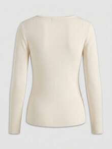 Women's Elegant Round Neck Gold Button Ribbed Knit Cardigan, Slim Fit Open Front Long Sleeve Social Blouse, Office Commute Vacation Outing Top - Apricot - View 8