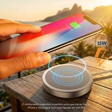 Carregador Magnético de Indução Rápido 15W Conector Tipo C Ultra Fino para Celulares - Branco - Visão 4