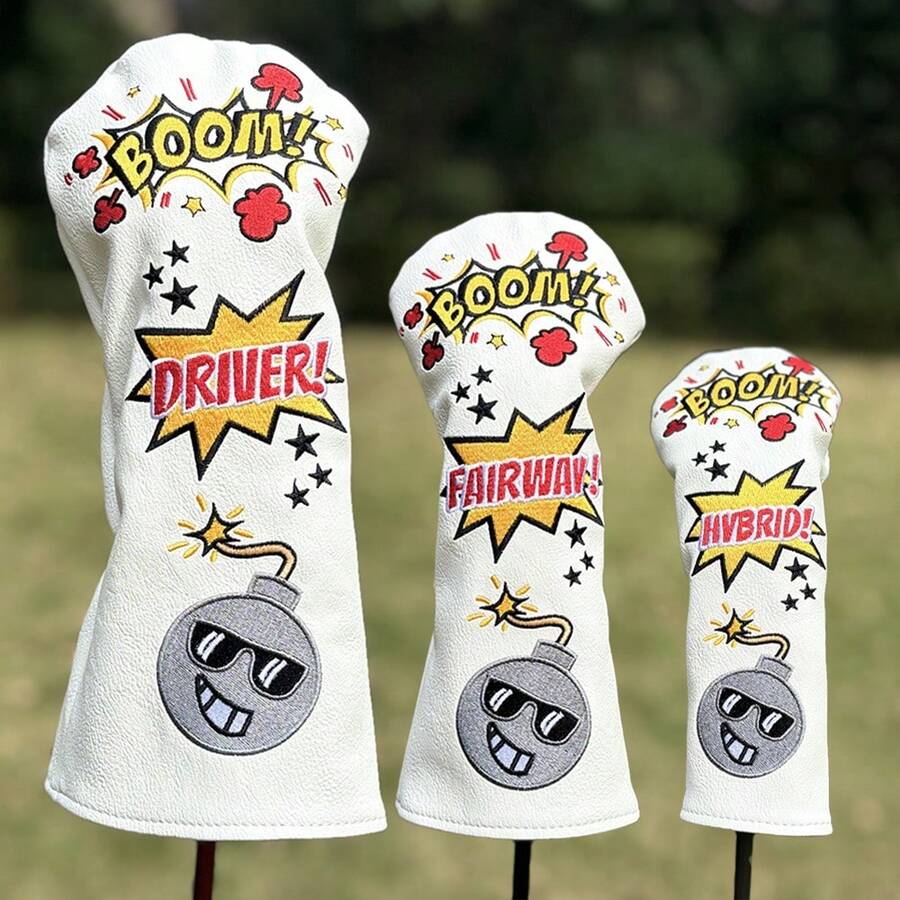 1pc Premium Golf Club Headcovers - Creative Boom Design For Driver, Fairway Wood, And Hybrid - Protect Your Clubs And Add Style To Your Game - White - View 1