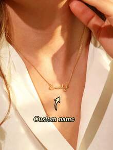 1 Peça Colar Personalizado Minimalista com Nome, Colar com Nome Dourado, Joias Personalizadas, Presente para Mulheres, Colar Minimalista, Presente de Aniversário, Colar para Mulheres, Joias para Mulheres, Colar com Nome Personalizado, Item Personalizável, Presente Personalizado, Dia das Mães, Presente de Temporada de Feriados - Multicolorido 2 - Visão 1