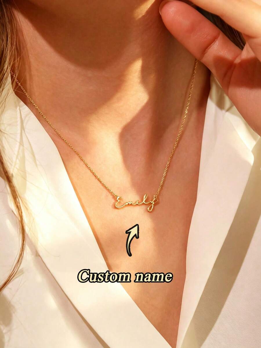 1 Peça Colar Personalizado Minimalista com Nome, Colar com Nome Dourado, Joias Personalizadas, Presente para Mulheres, Colar Minimalista, Presente de Aniversário, Colar para Mulheres, Joias para Mulheres, Colar com Nome Personalizado, Item Personalizável, Presente Personalizado, Dia das Mães, Presente de Temporada de Feriados - Multicolorido 2 - Visão 1