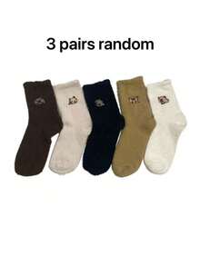 5 Pairs Random Autumn/Winter Thickened Thermal Lined Capybara Double-Sided Plush Floor Socks Cartoon Mid-Calf - Multicolor - View 8