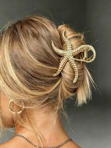 1pc New Starfish Claw Clip Hair Claw, Personalized Versatile Elegant Back Head Hair Bun Clip Hair Accessory - Gold - View 8