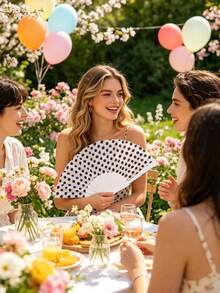 1pc Polka Dot Folding Fan, Lightweight And Foldable, Suitable For Summer Daily Use, Can Be Used As An Aesthetic Photo Prop For Beach Scenes And Daily Outfits, Also A Fashionable Cooling Accessory - Multicolor - View 7