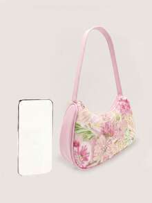 1pc Embroidered Floral Girl's Shoulder Bag, Casual Underarm Bag, Exquisite Fashion Handbag - Embroidered Floral - View 5