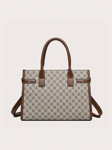 Multi-Color Plaid PU Handbag Crossbody Zipper Bag, Fashionable Versatile Large Capacity Elegant Middle-Aged Women's Bag 3 Pieces Set For Daily Outings - Grey - View 5