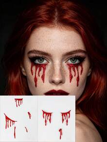 2pcs Gothic Style Glitter Halloween Face Stickers, Dark Gothic Element Self-Adhesive Face Stickers, Suitable For Halloween Makeup, Dark Style Party, Cosplay, Gothic Theme Styling - Red - View 11