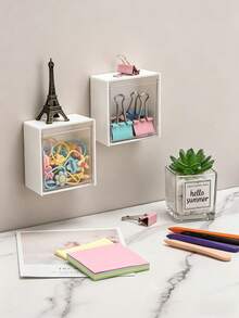 1/2/4pcs Wall-Mounted Storage Boxes - Cosmetic Storage Box, Jewelry Storage Box, Plastic Storage Rack, For Organizing And Storing Dental Floss, Hair Ties, Hair Clips, Powder Puffs And Other Items. Suitable For Home, Bathroom, Room Decor, Dorm Essentials, Back To School Supplies - Multicolor - View 9