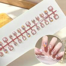 Kids Short Square Press On Nails, Summer Transparent Pink Fake Nail Tips With Cartoon Cat, Lemon Slice, Bow, Star & Fruit Print, DIY Manicure Kit For Little Girls, Party Holiday Daily Play Dress Up Nail Art Gift - Multicolor - View 11