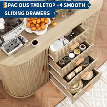 Gabinete de buffet de 47 pulgadas con almacenamiento, gabinete de barra de café con 4 cajones y 2 puertas deslizantes arqueadas, mesa de buffet de almacenamiento de madera moderna para cocina, sala de - Roble claro - Ver 3
