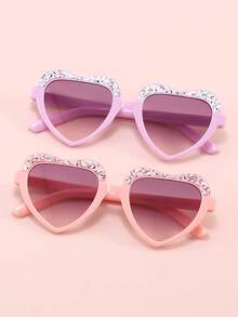 2pcs/Set Kids Glitter Heart-Shaped Frame With Sequin Decor, Lightweight Smooth Round Eyewear For Girls, Photo Party Ball Decoration, Multiple Colors Available - Multicolor - View 8