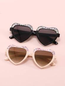 2pcs/Set Kids Glitter Heart-Shaped Frame With Sequin Decor, Lightweight Smooth Round Eyewear For Girls, Photo Party Ball Decoration, Multiple Colors Available - Multicolor - View 10