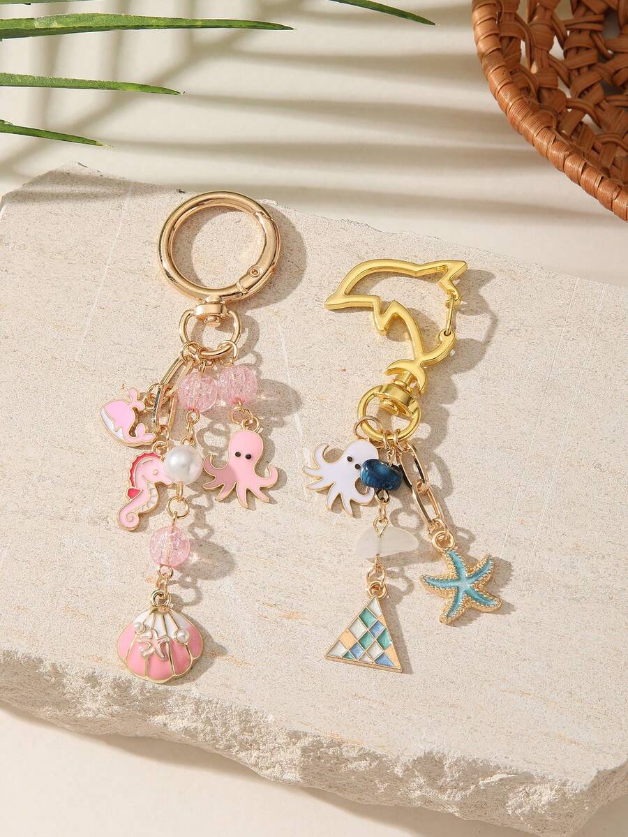 1pc Cute Ocean Animal Beaded Keychain, Octopus Seahorse Starfish Shell Dolphin Aesthetic Bag Charm For Boys Girls Backpack Gift - Multicolor - View 1