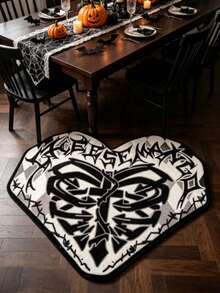 1 pieza Alfombra de piso con forma de esqueleto de corazón de Halloween, alfombra decorativa, alfombra de piso, alfombra, alfombra de sala de estar, alfombra de dormitorio, alfombra de Halloween - Multicolor - Ver 4