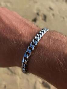 1 pieza Pulsera de cadena de eslabones cubanos retorcidos de acero inoxidable, accesorio de hip hop para hombres, joyería de moda genial para parejas, regalo del Día del Padre, regalo de Navidad, Acción de Gracias, vacaciones y cumpleaños - Plateado - Ver 10